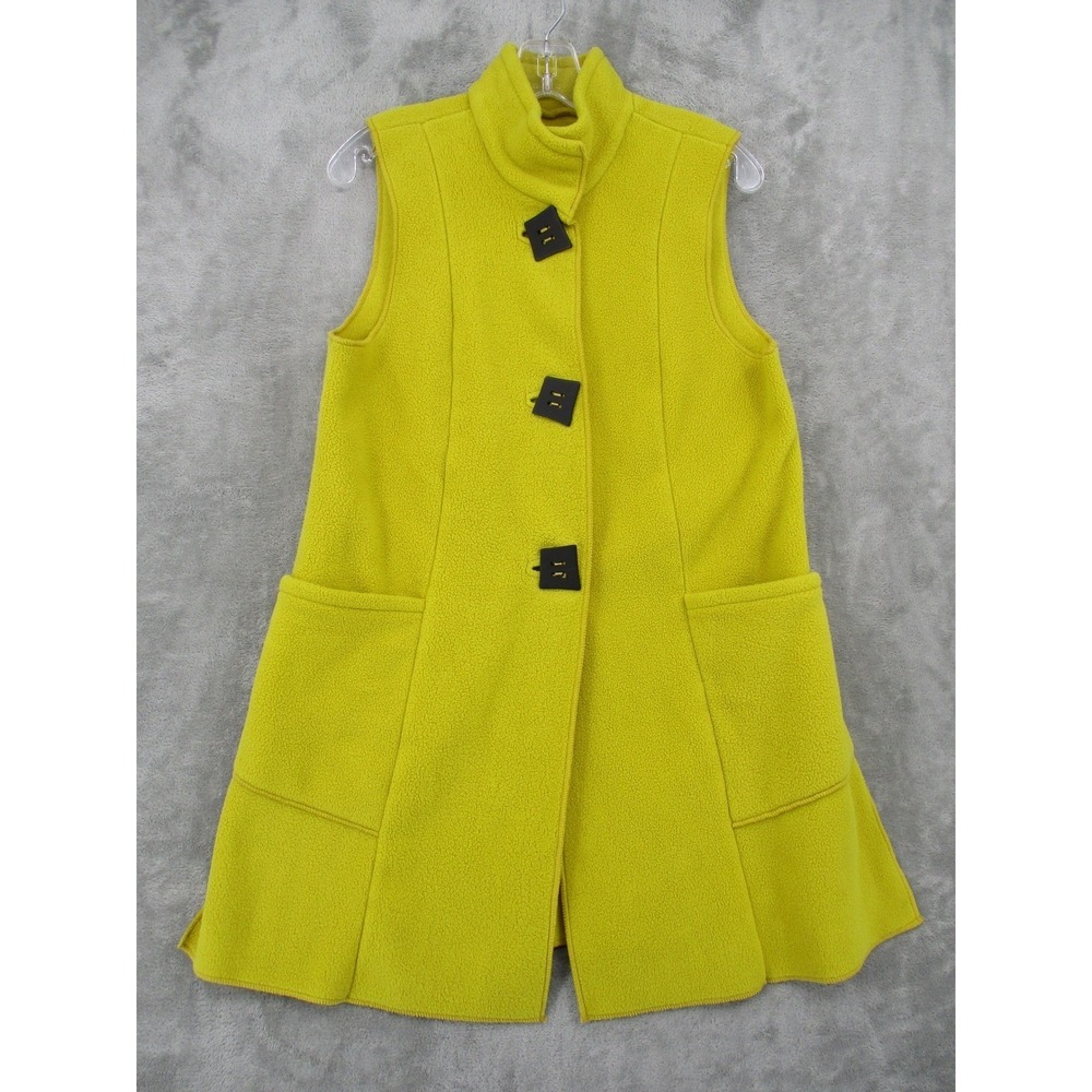 Janska FVest‎ Womens Small Button Fleece Pockets Chartreuse Artsy Lagenlook Boho